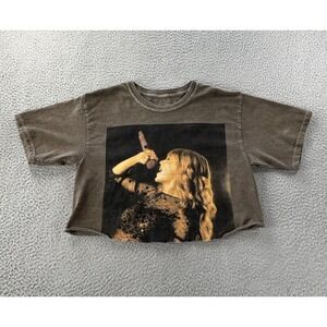 Taylor Swift Red Taylors Version T Shirt Womens Small Brown Mineral Wash Cropped
